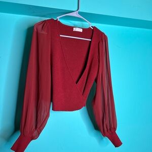 Urban Outfitters Deep Red Sheer Sleeve Blouse